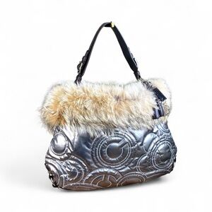 Coach XL Hampton Ski Coyote Fur Quilted Hobo Bag